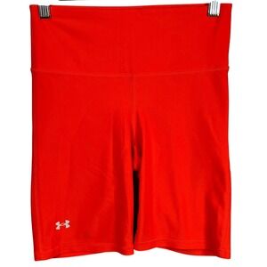 Under Armour HeatGear Compression Shorts Womens Small Orange High Waist Biker